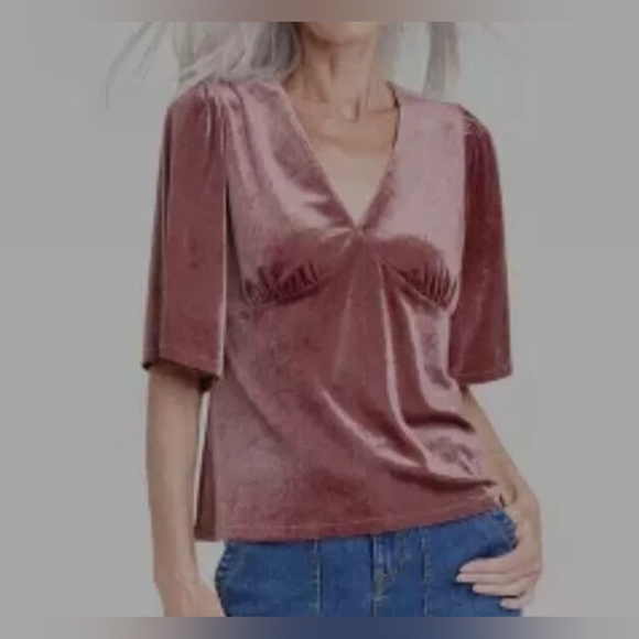 Knox Rose Mauve Elbow Sleeve Velvet Blouse - Picture 5 of 11
